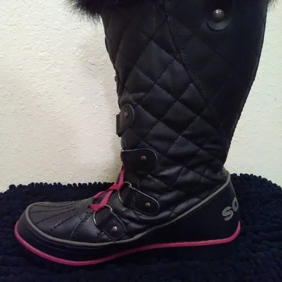Sorel Black Winter Faux Fur Side Twist Lace-up Boots Size 7 - Picture 4 of 12